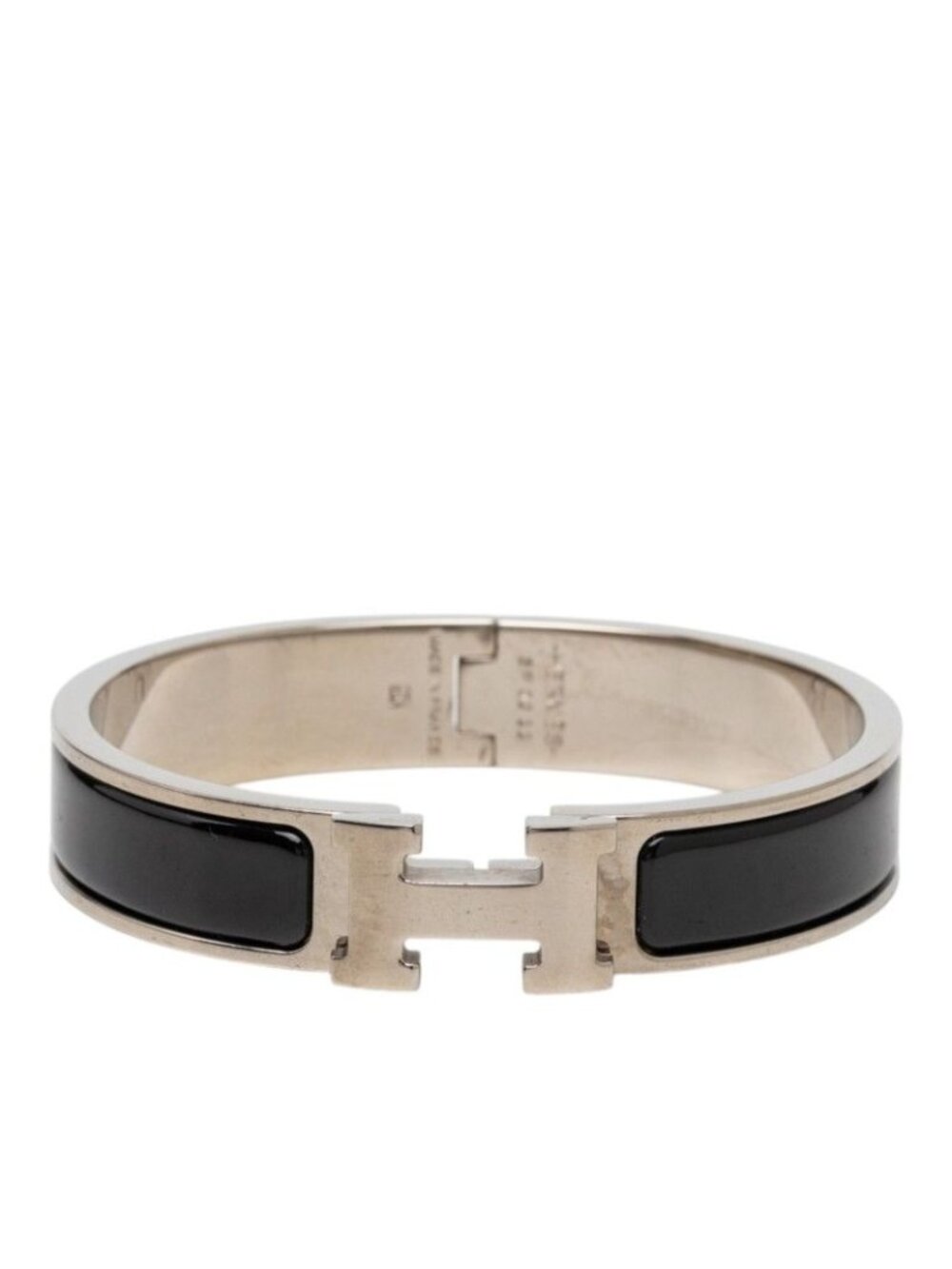 Hermes Click PM Bracelet Bangle Silver Black Metal